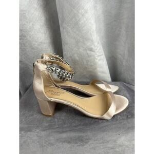 Jewel Badgley Women's 8.5 Mischka Bradley Ankle Strap Sandal Champagne Satin